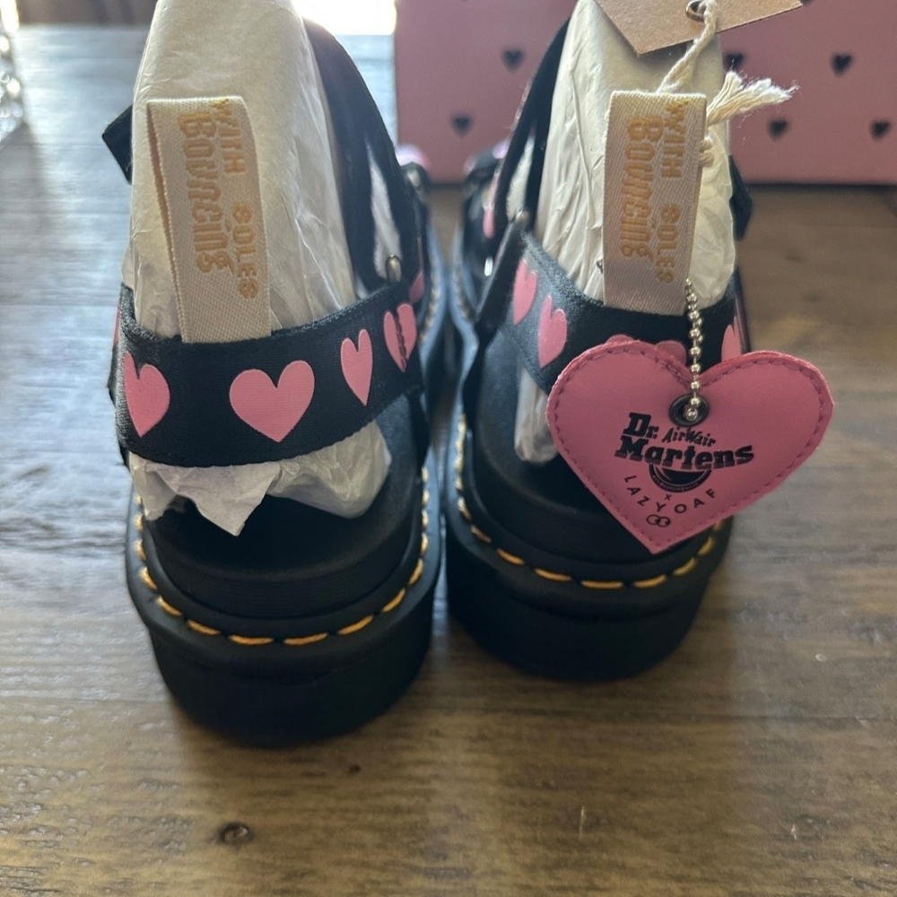 Dr. Martens x Lazy Oaf Black Sandals with Pink Hearts - Picture 7 of 8